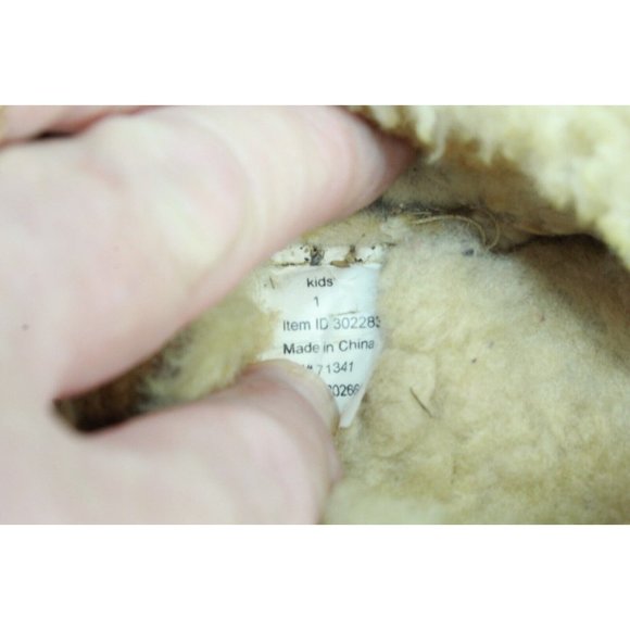 LL Bean Kid's Brown Wicked Good Moccasins Suede Shearling Lined Slippers Size 1 - Picture 7 of 9